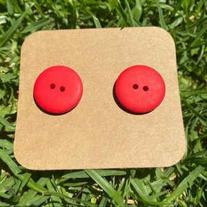 Red Button Stud Earrings